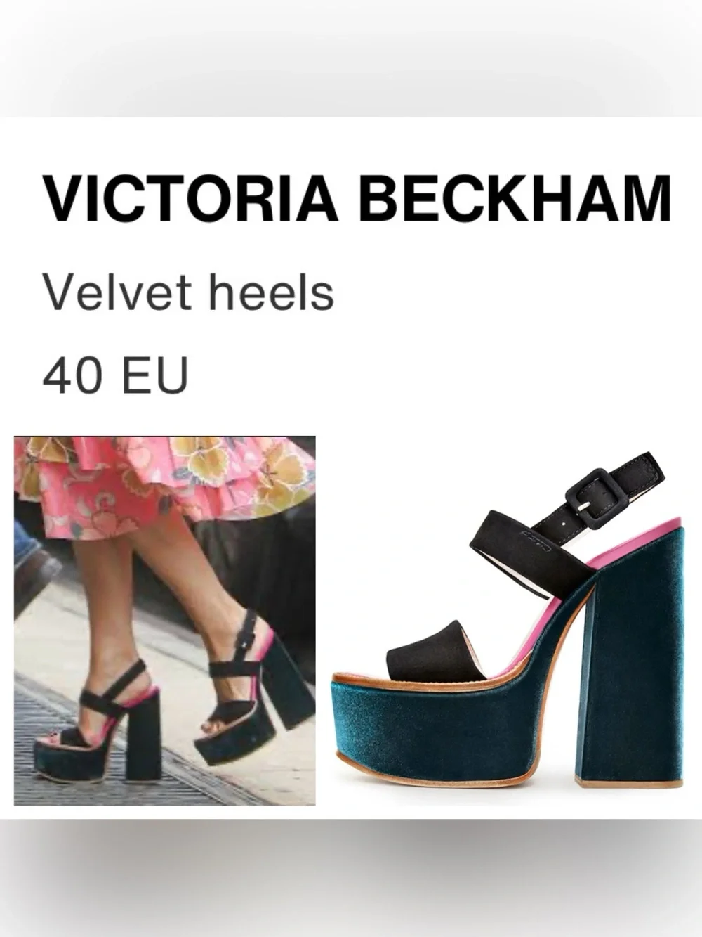 VICTORIA BECKHAM Green & Black Velvet Platform Sandals With Pink Accent